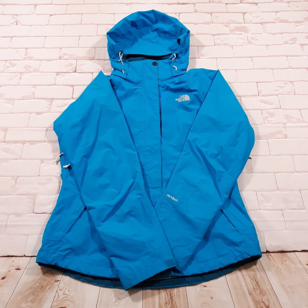The North Face HyVent Windbreaker Rain Jacket Womens M Full Zip Softshell Blue